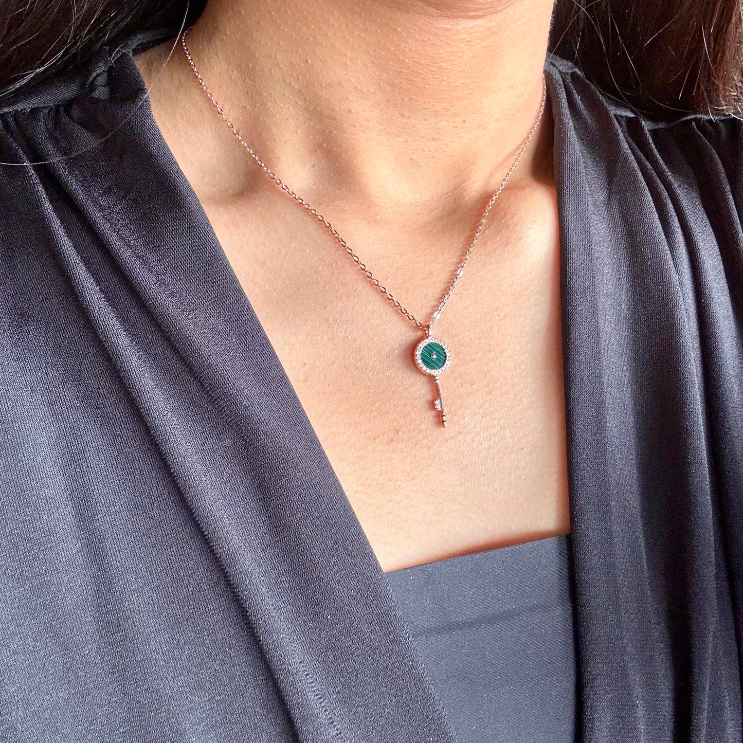 Key Necklace Rosegold Plated 925 Silver