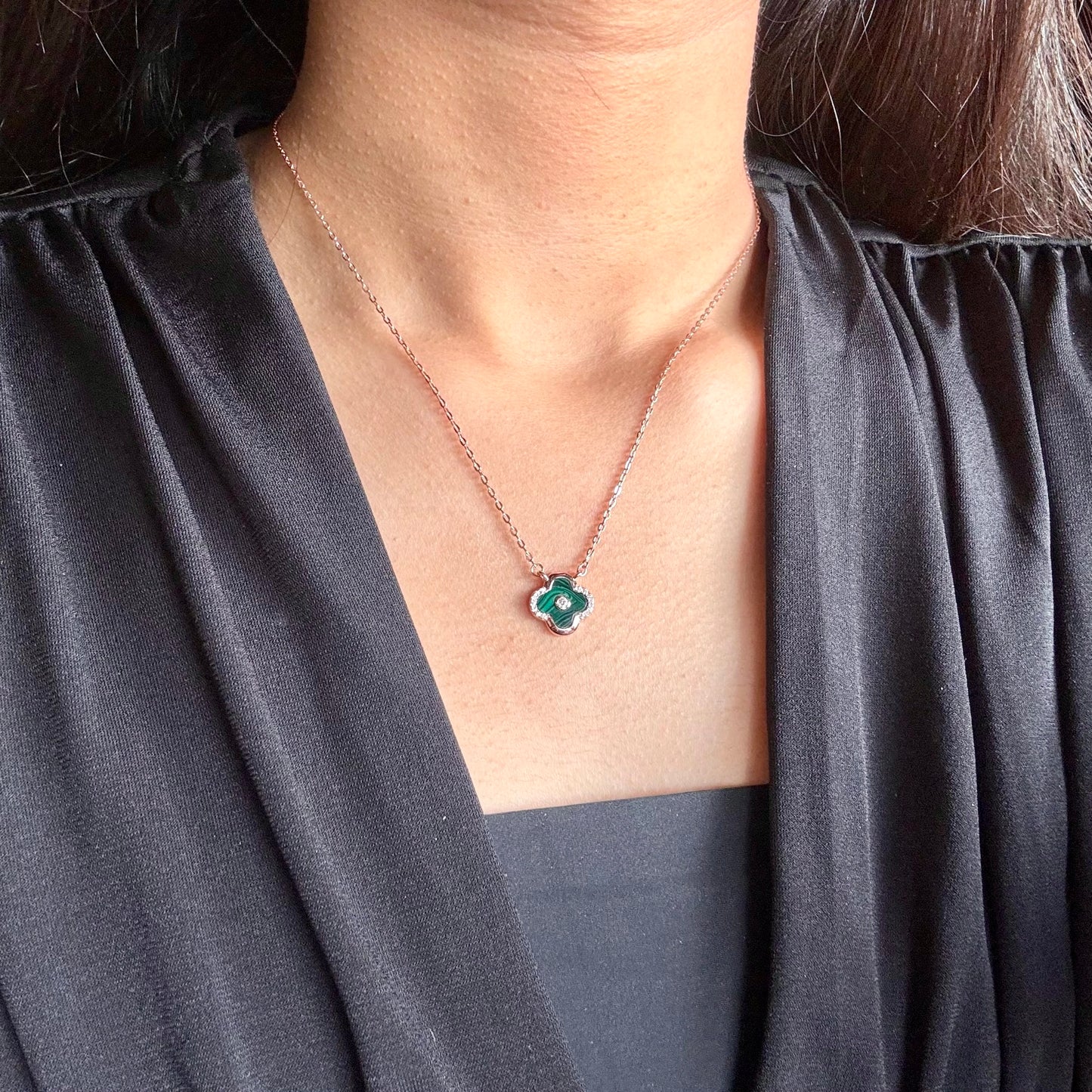 Green Clover Necklace Rosegold Plated 925 Silver