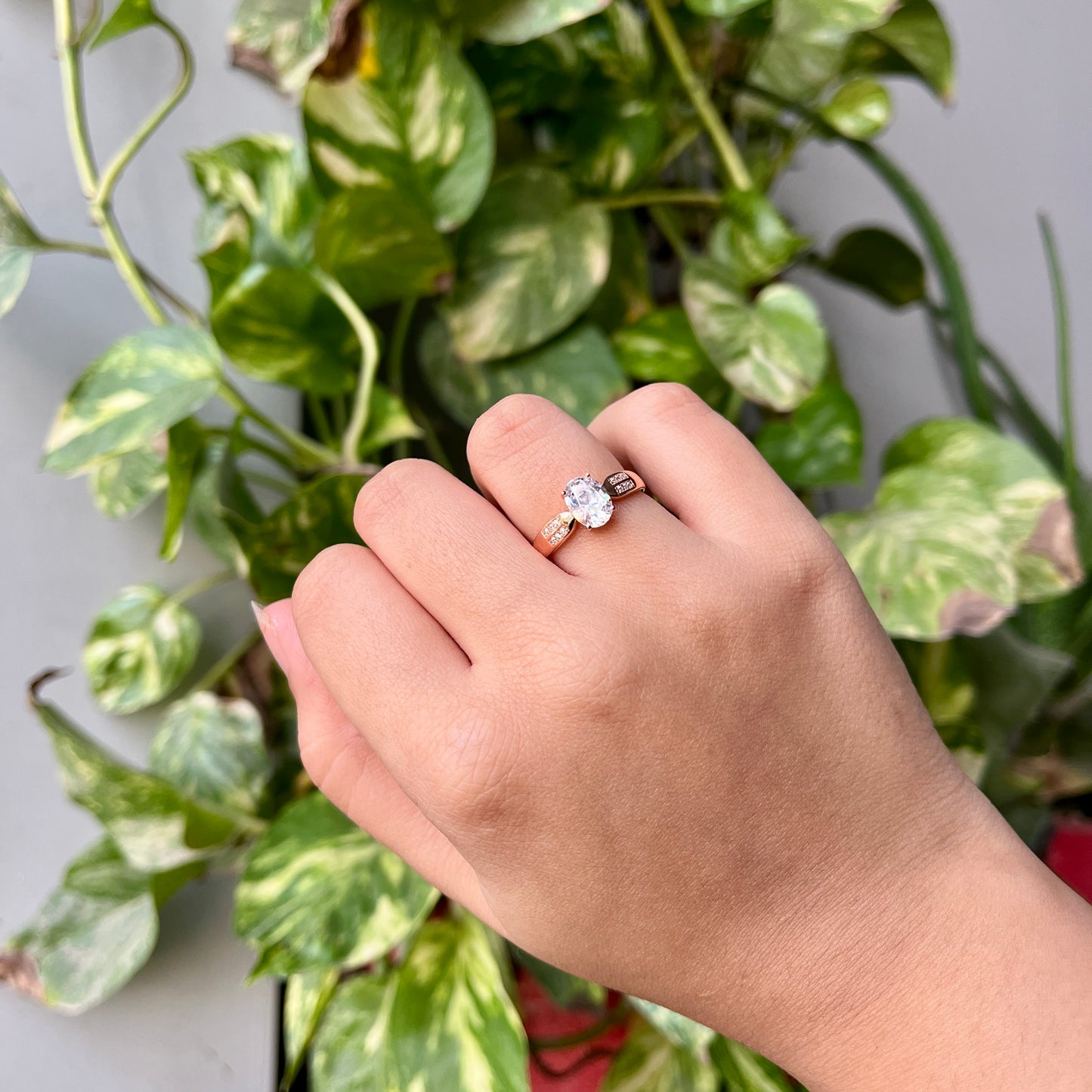 Oval Solitiare Rosegold Plated Ring 925 Silver