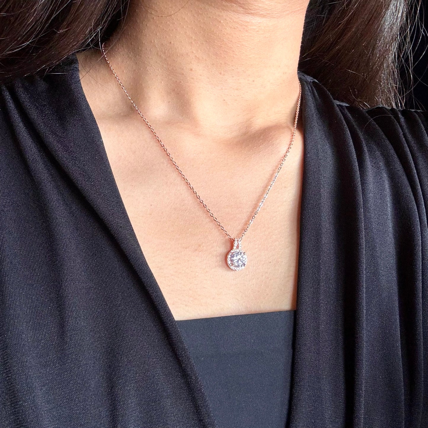 Solitaire Necklace Rosegold Plated 925 Silver