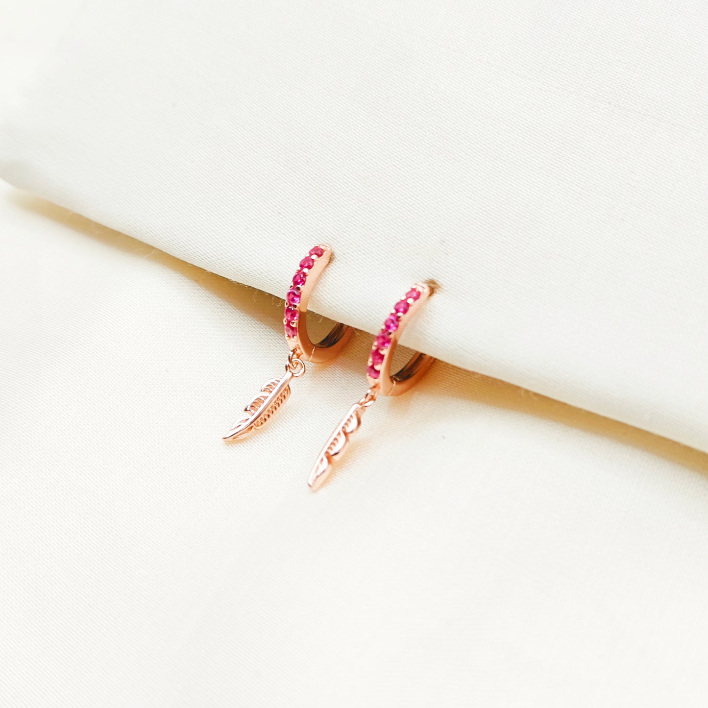 Leaf Hoop Earrings Rosegold Plated 925 Silver