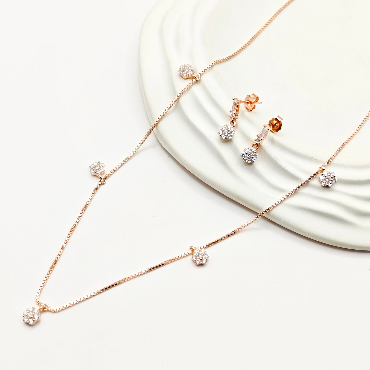 Flora Charm Rosegold Plated Jewellery Set 925 Silver