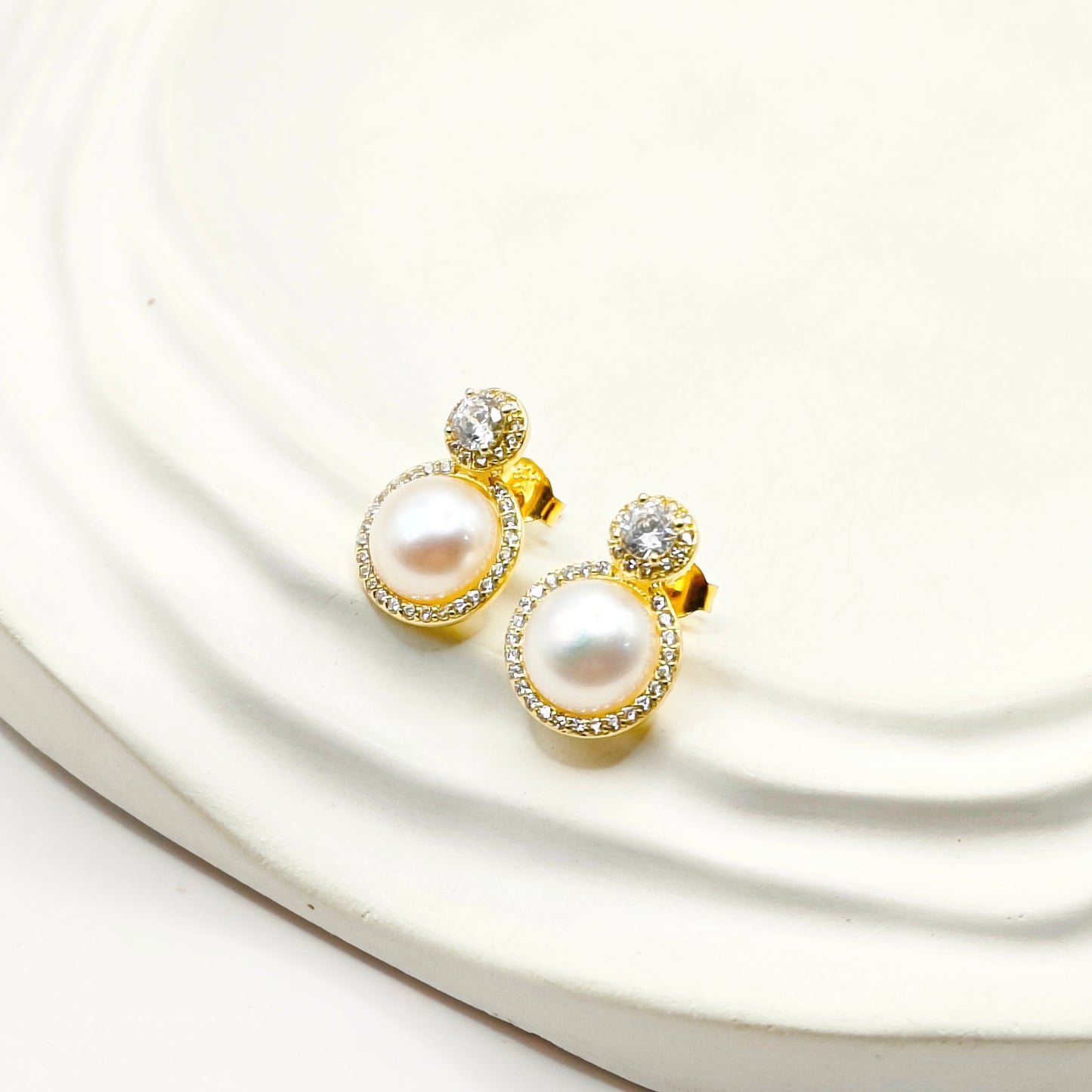 Chlease Pearl Earrings Gold Plated 925 Silver