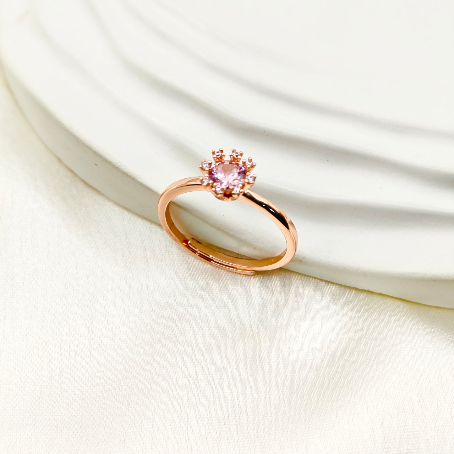 Pink Solitaire Ring Rosegold Plated 925 Silver