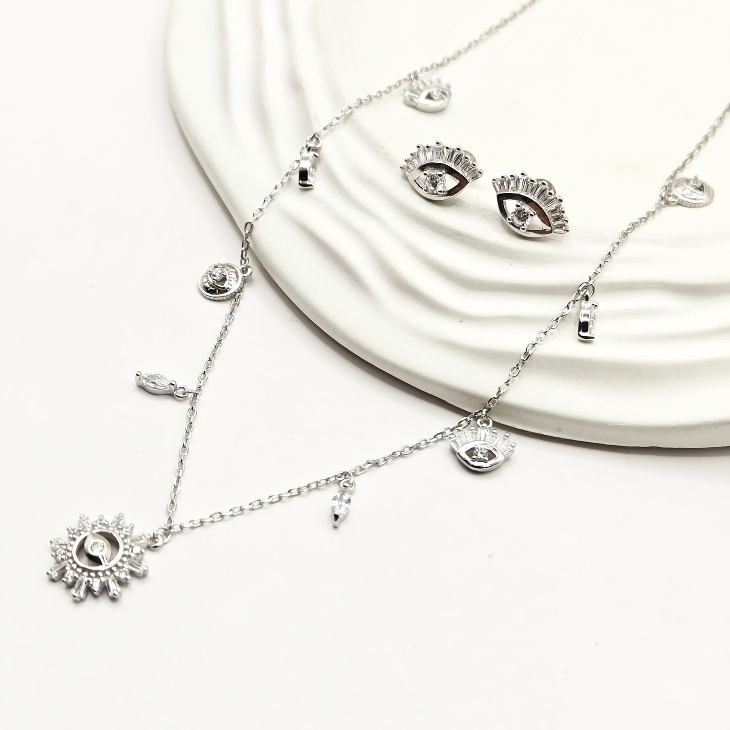 Evil Eye Charm Jewellery Set 925 Silver