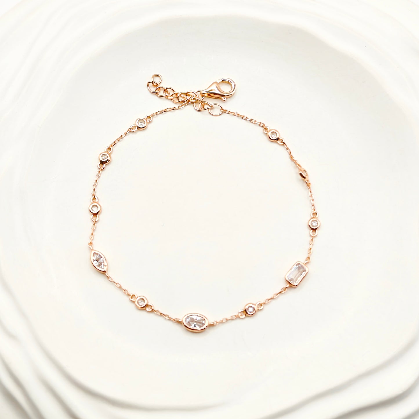 Bezel Bracelet Rosegold Plated 925 Silver