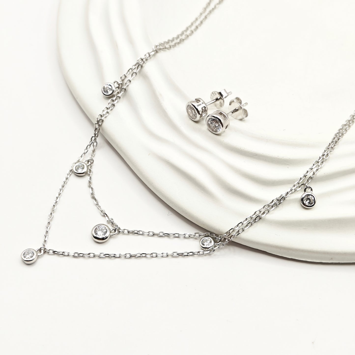 Halo Charm Layered Jewellery set 925 silver