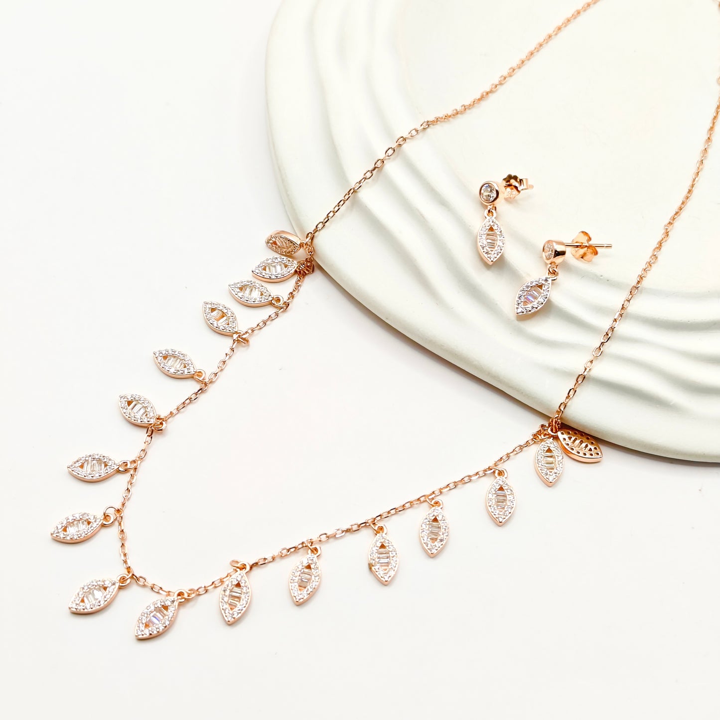Marquise Rosegold Plated Jewellery Set 925 Silver