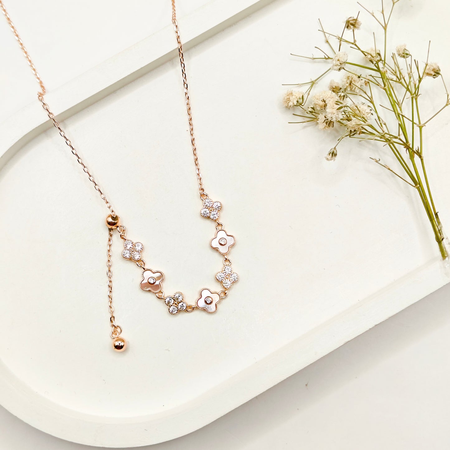 Classic Clover Rosegold Plated Necklace 925 Silver