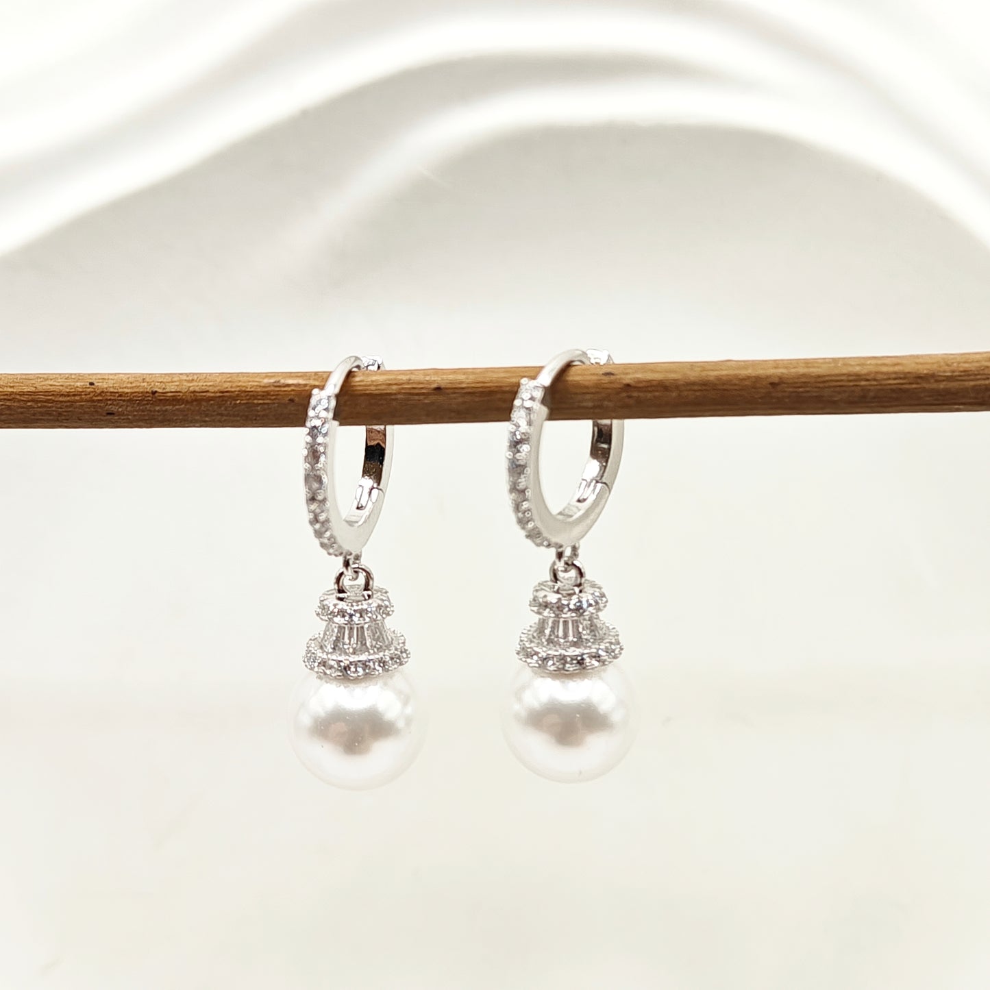 Pearl Charm Huggie Earrings 925 Silver