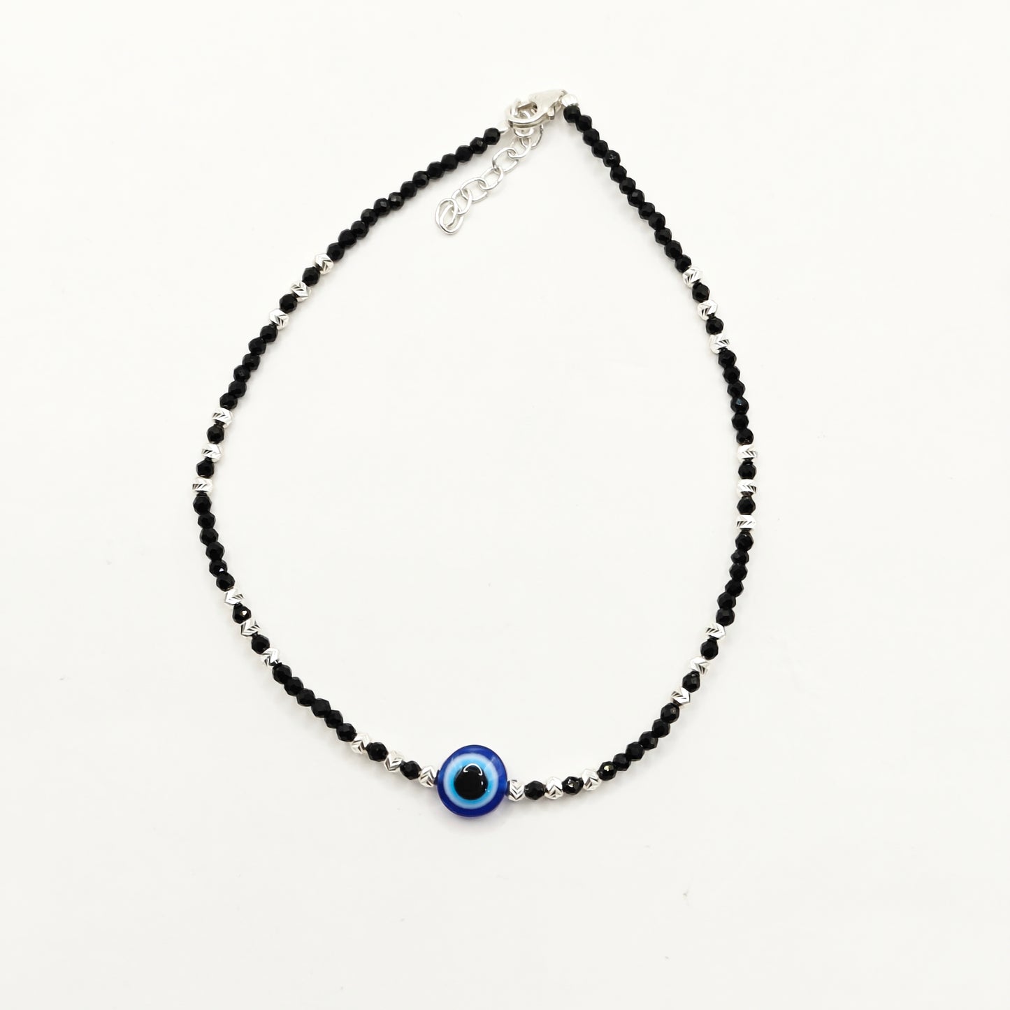Evil Eye Black Bead Anklet 925 Silver