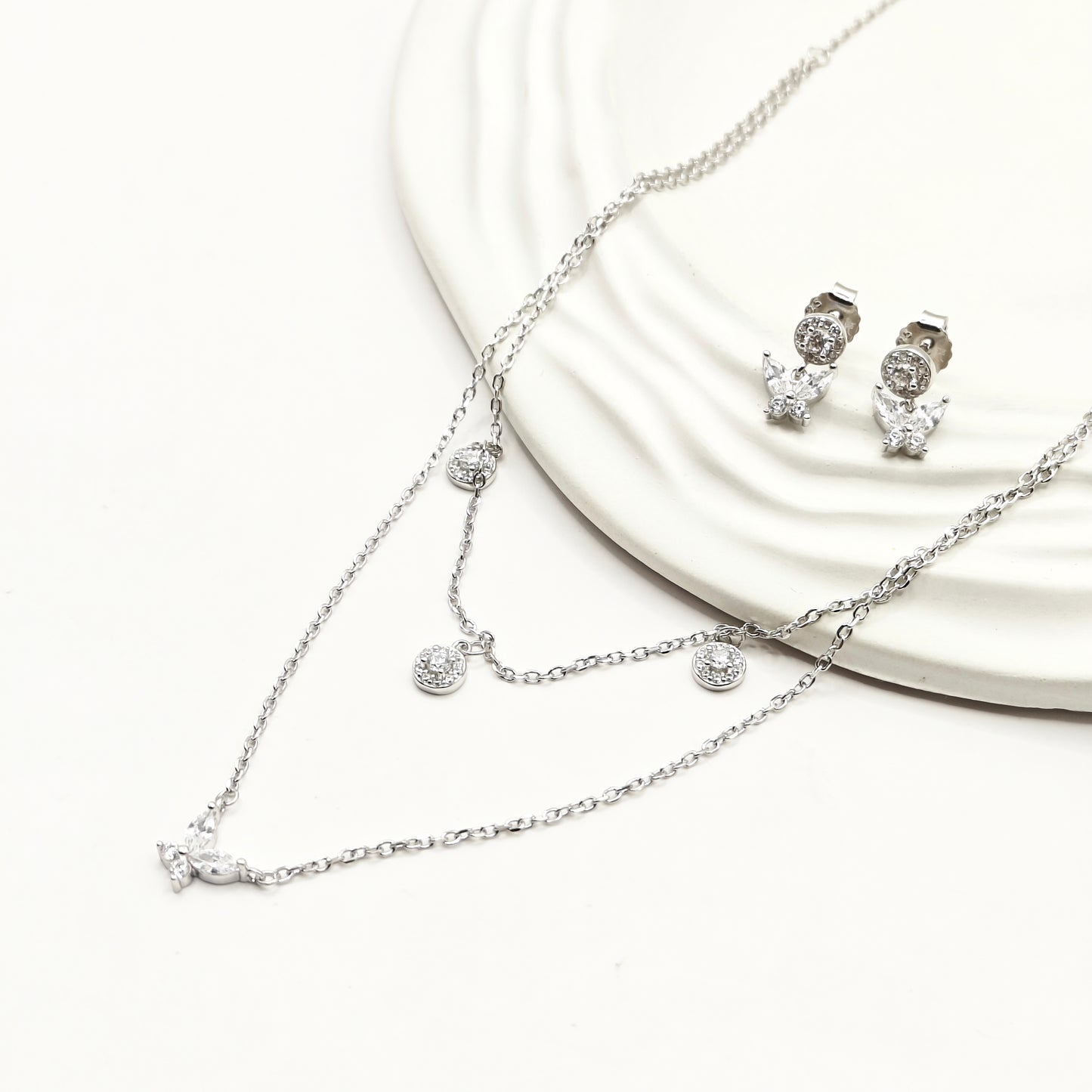 Butterfly Layered Jewellery Set 925 Silver
