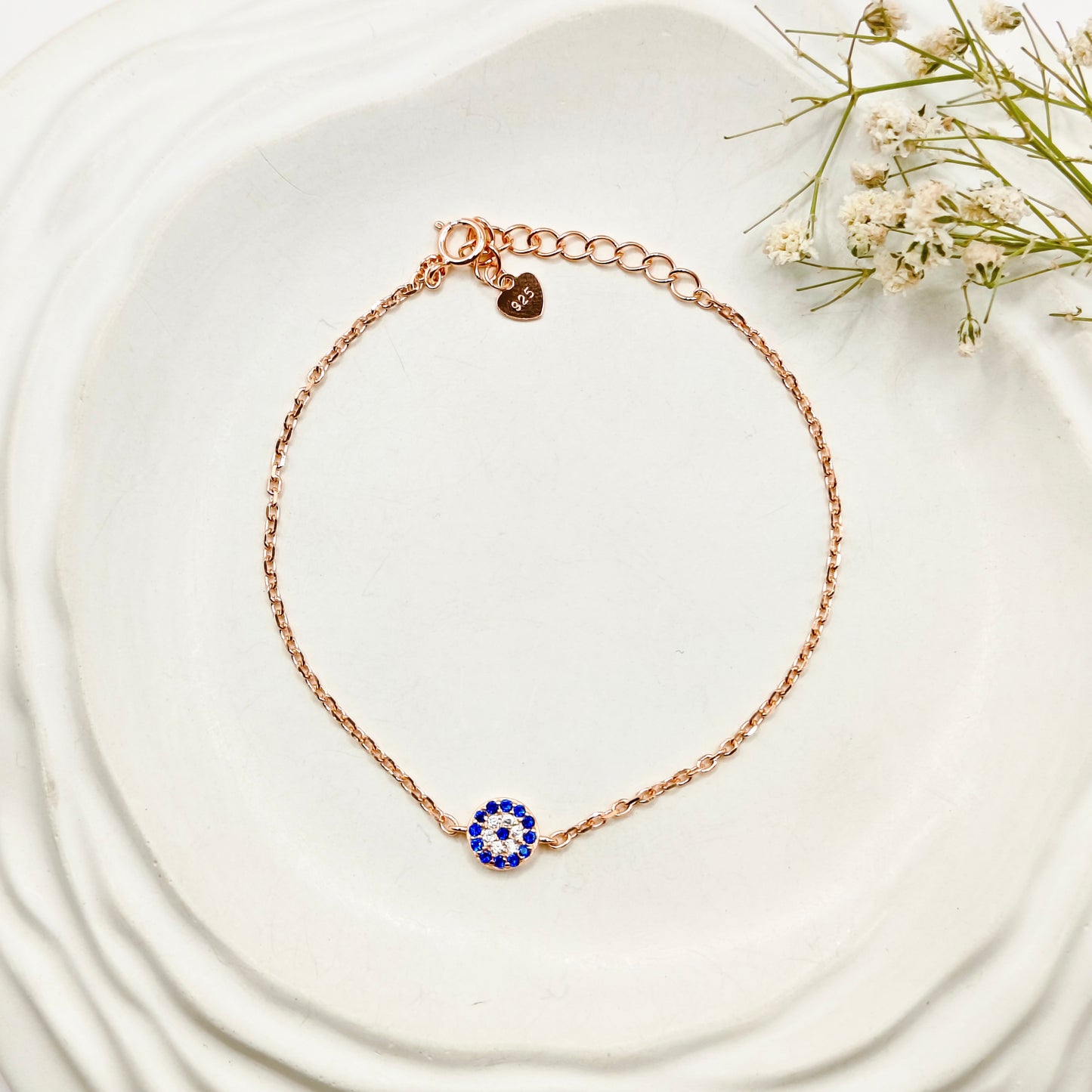 Evil Eye Rosegold Plated Bracelet 925 Silver