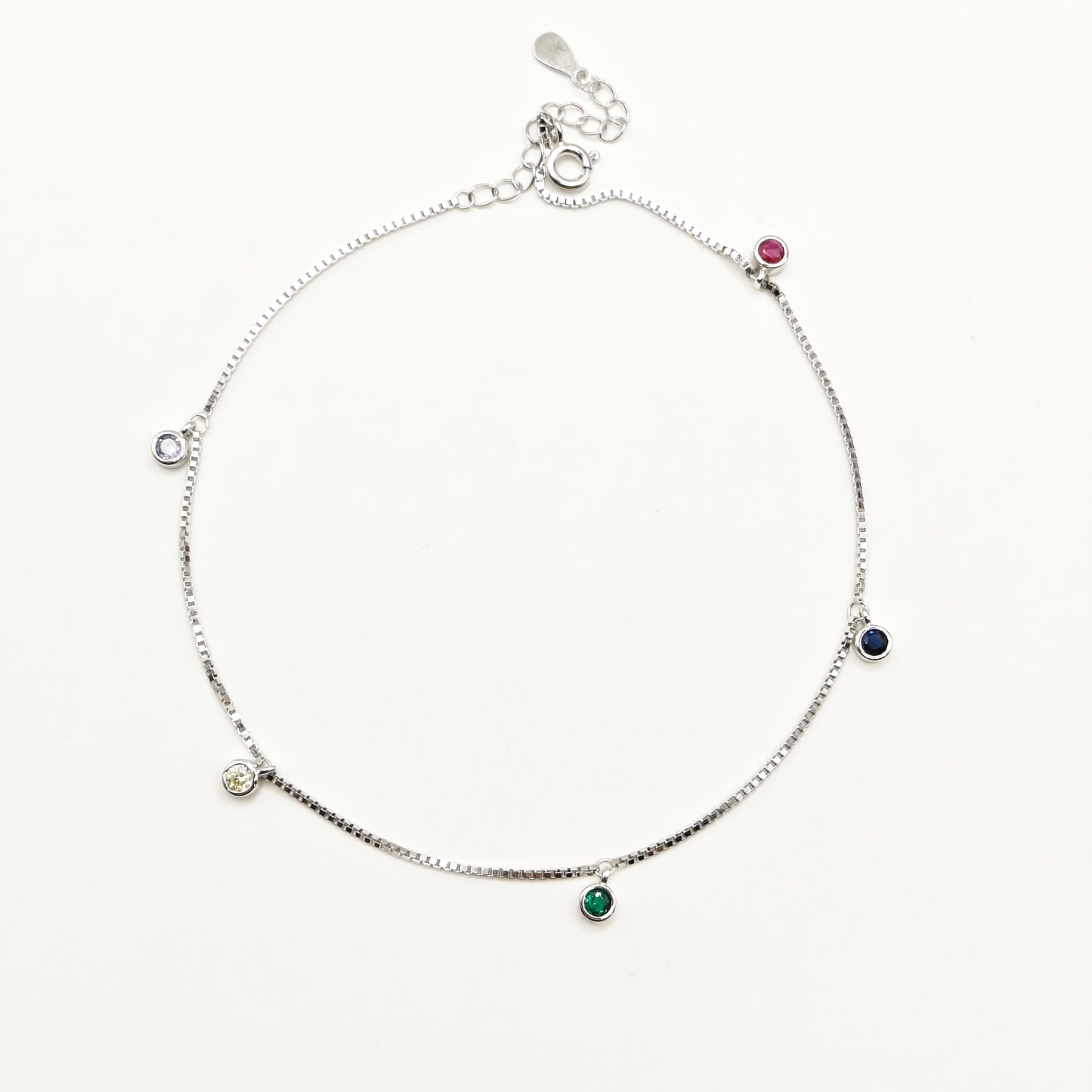 Rainbow Charm Anklet 925 Silver