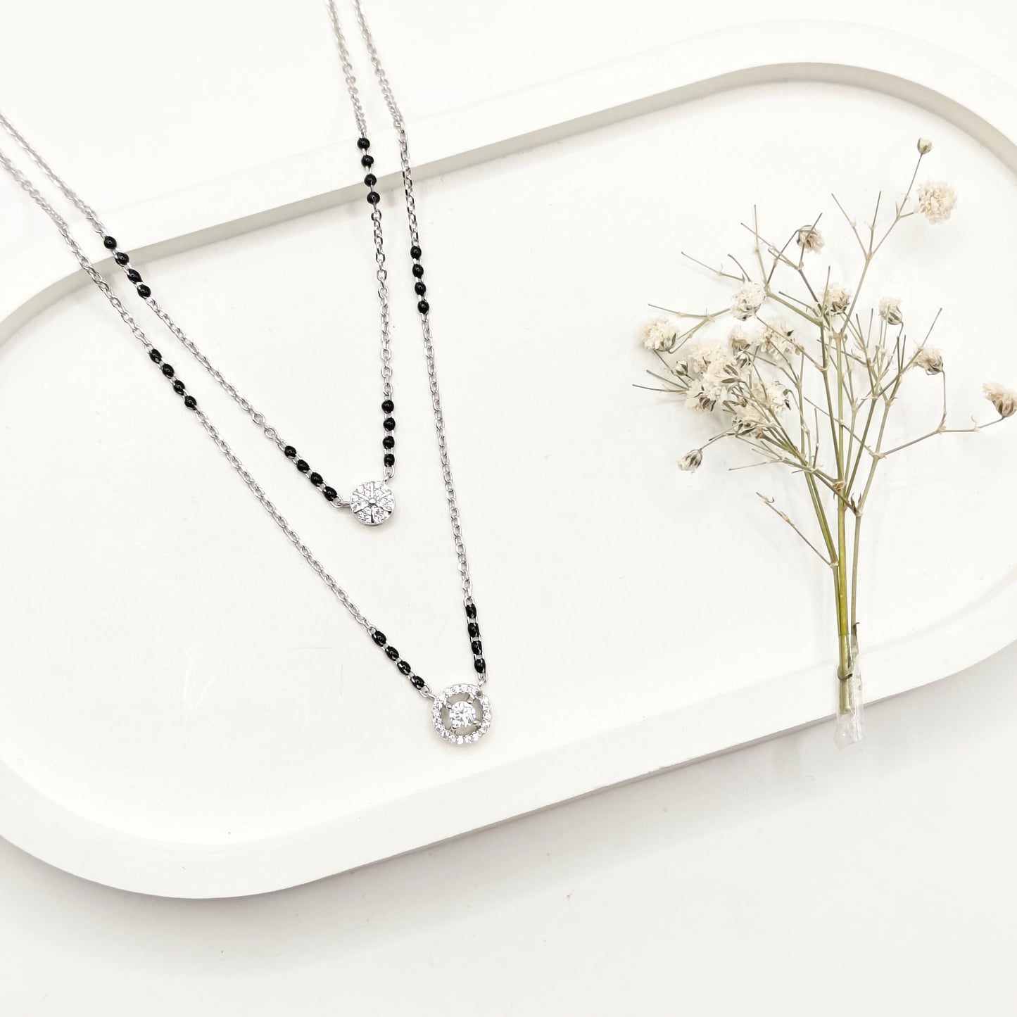 Halo Solitaire Layered Mangalsutra Necklace 925 Silver
