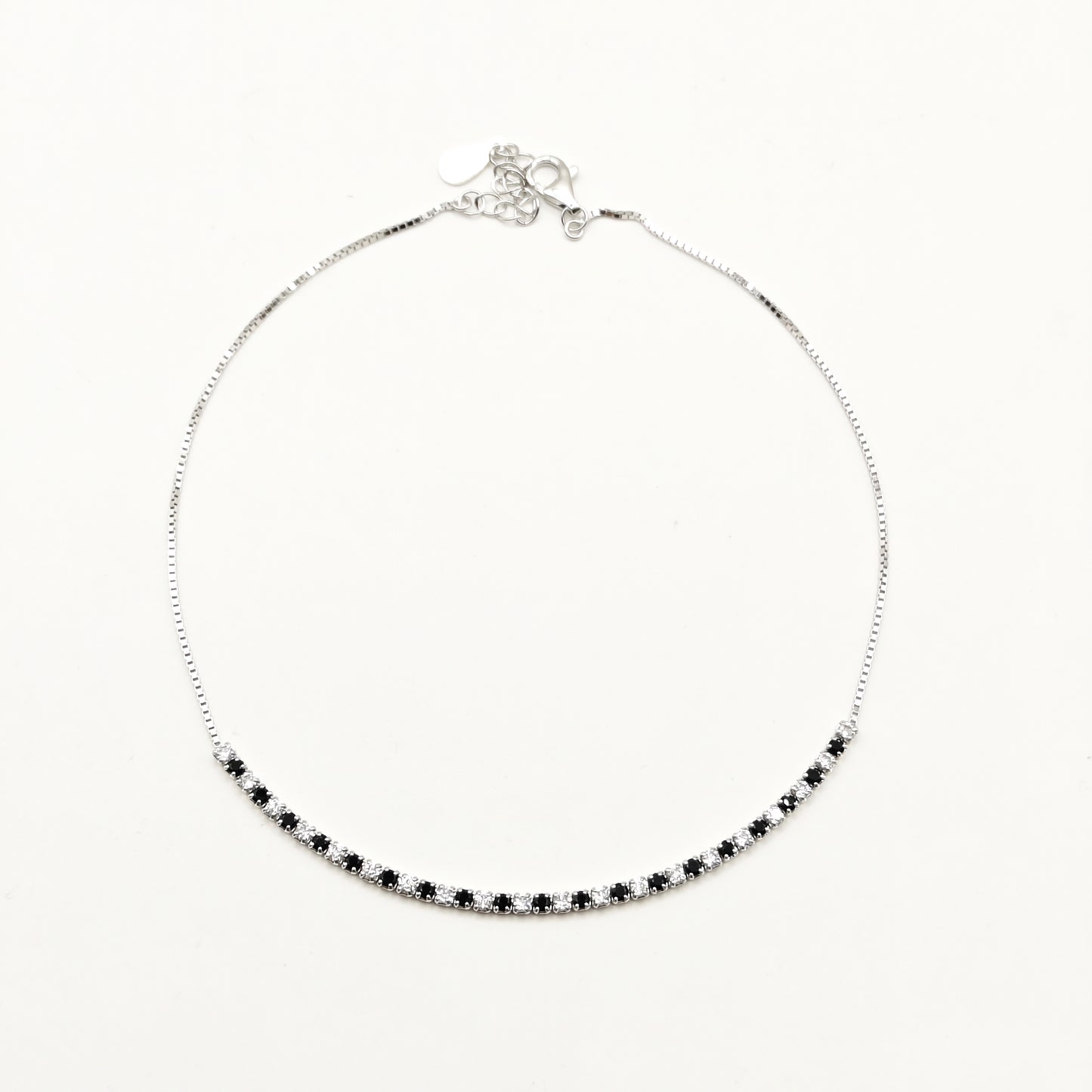 Black and White Tennis Anklet 925 Silver