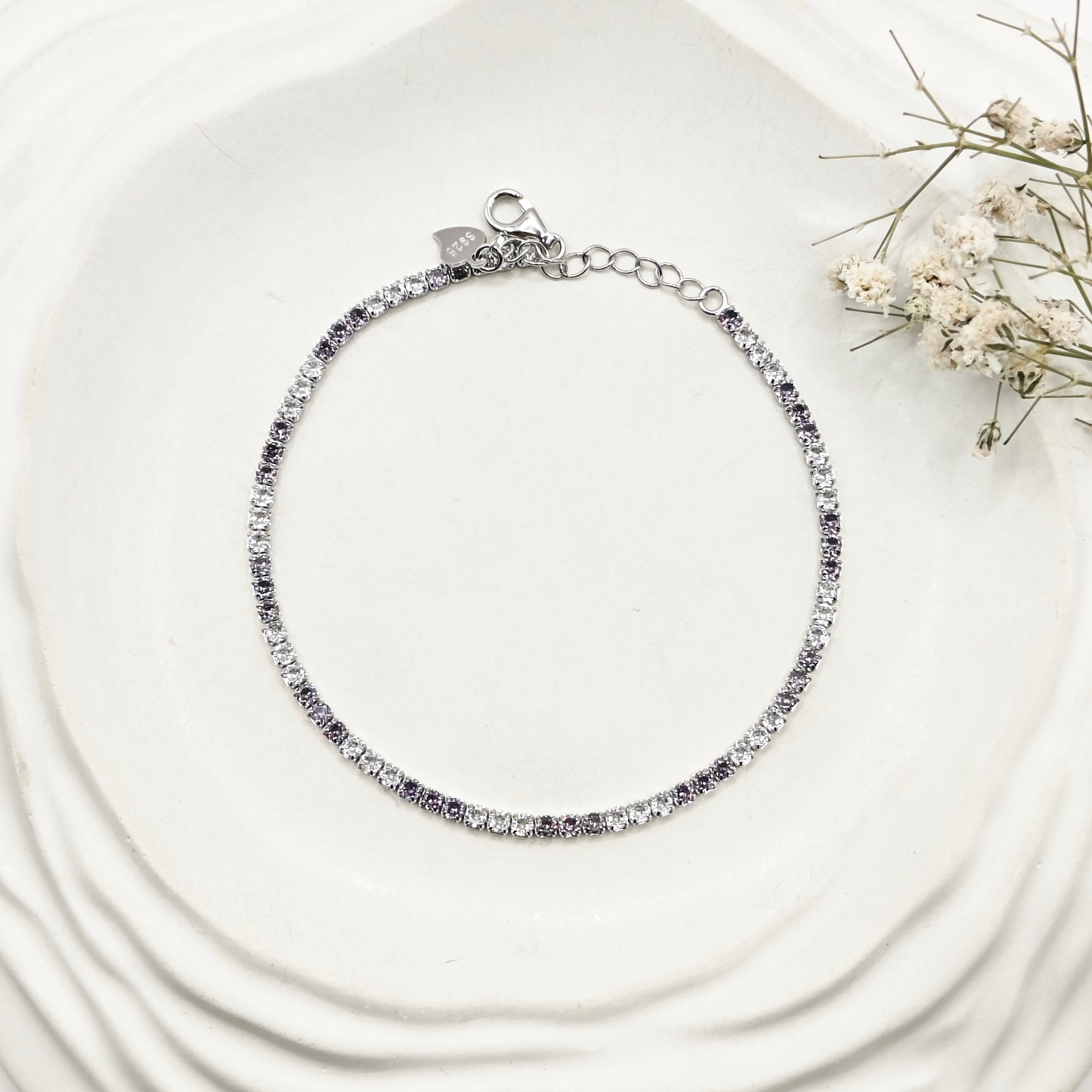 Lilac and White Tennis Bracelet 925 Silver