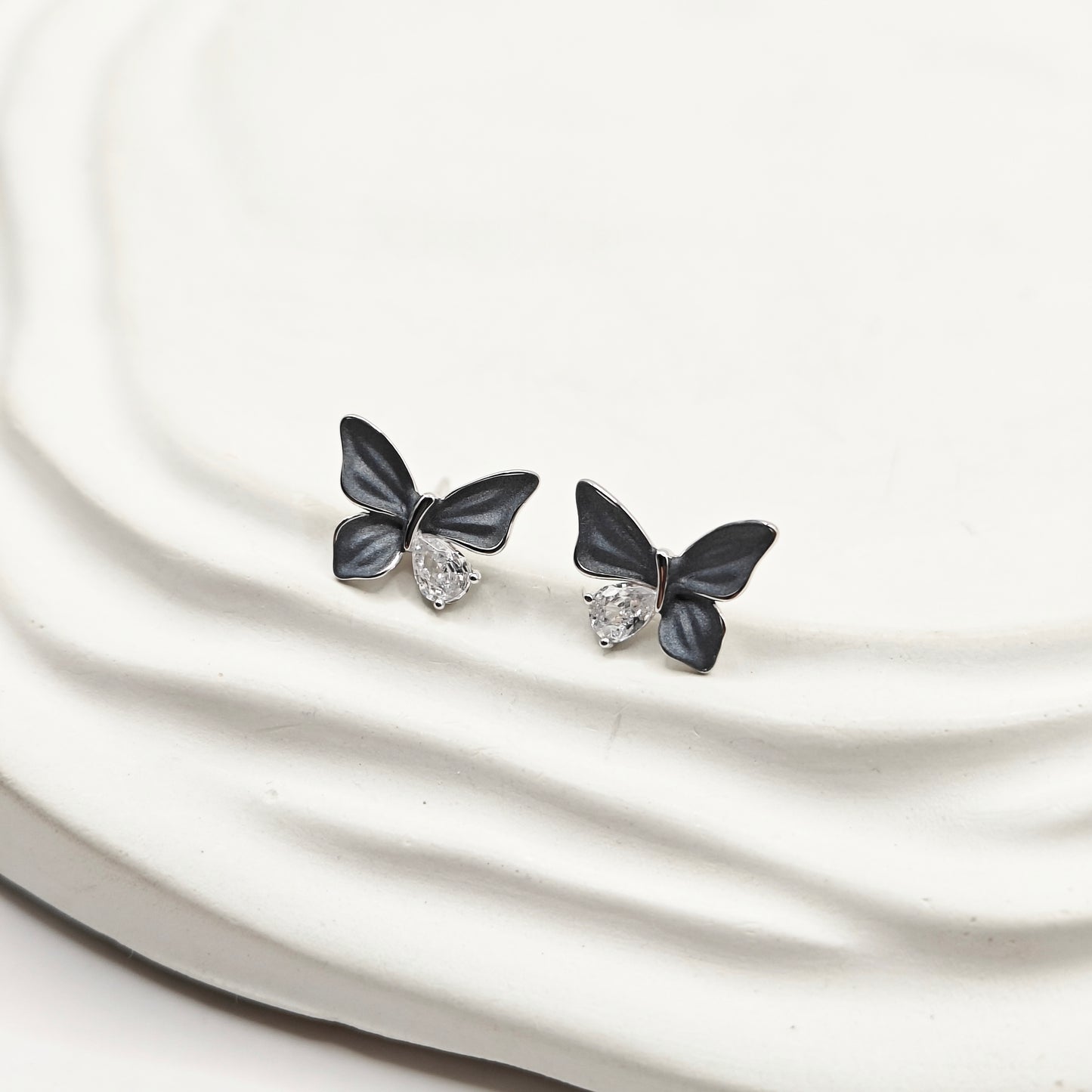 Grey Butterfly Earrings 925 Silver