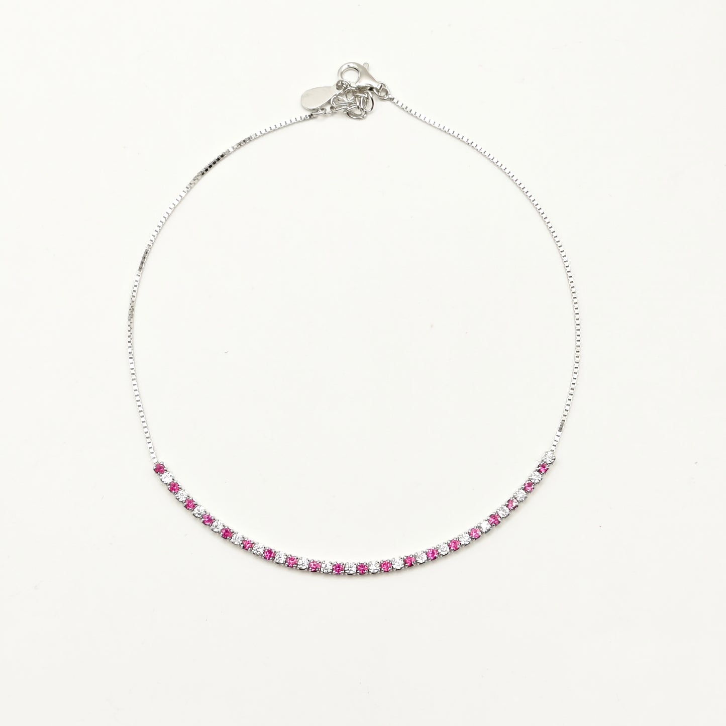 Pink and White Tennis Anklet 925 Silver