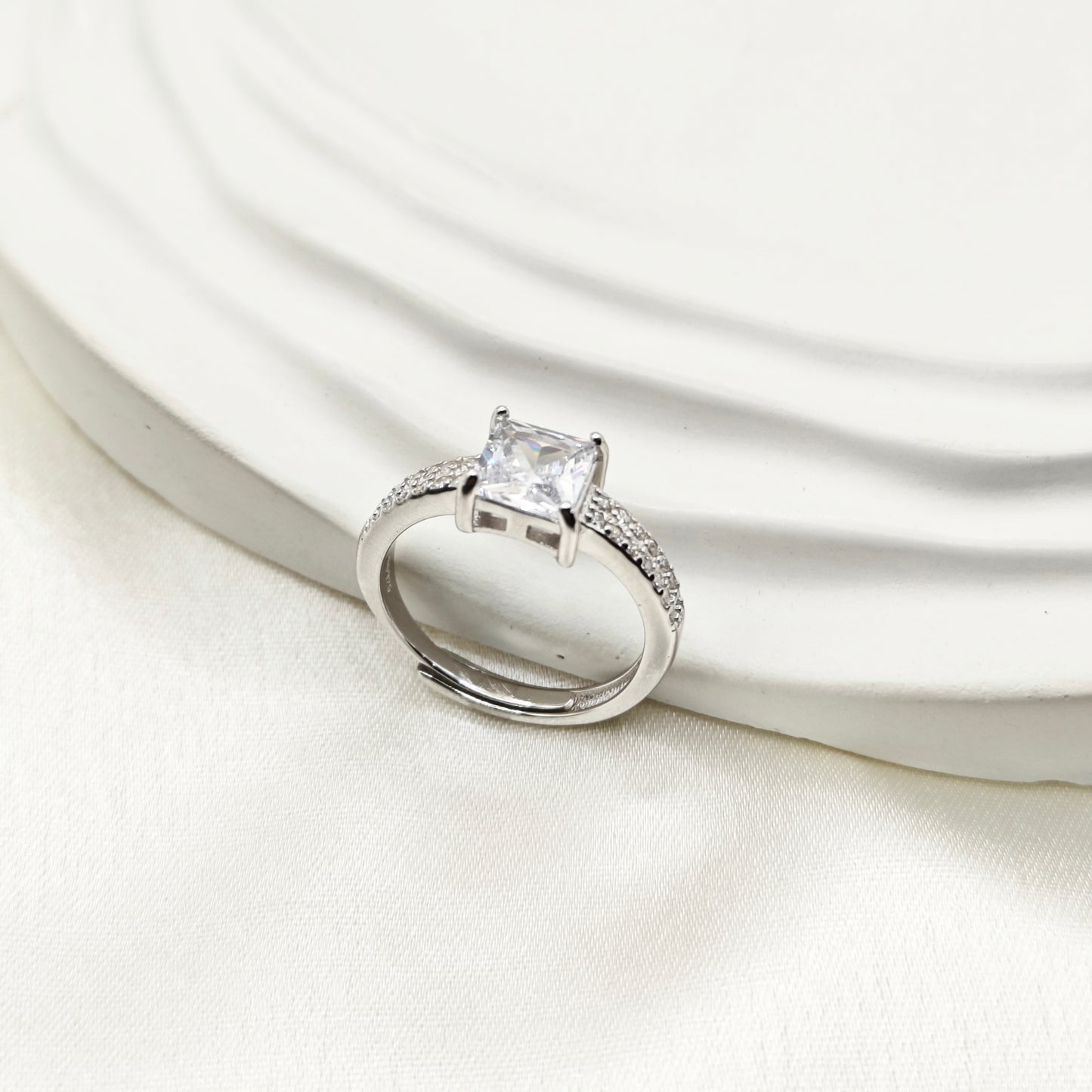 Square Solitaire Ring 925 Silver