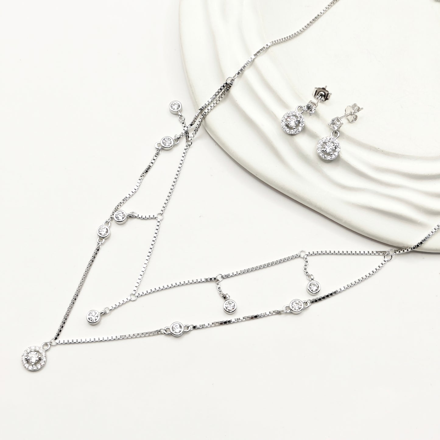 Solitaire Layered Jewellery Set 925 Silver