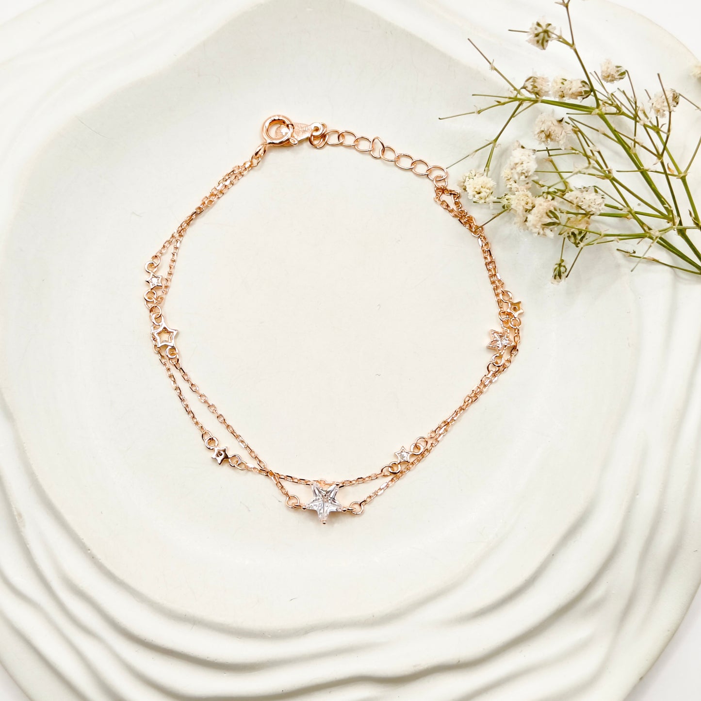 Star Layered Rosegold Plated Bracelet 925 Silver