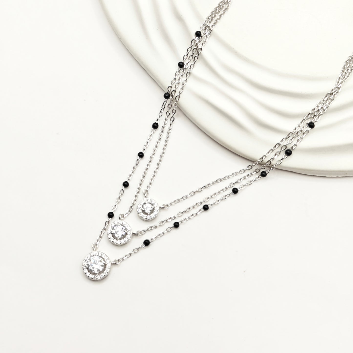 Halo Layered Mangalsutra Jewellery Set 925 Silver