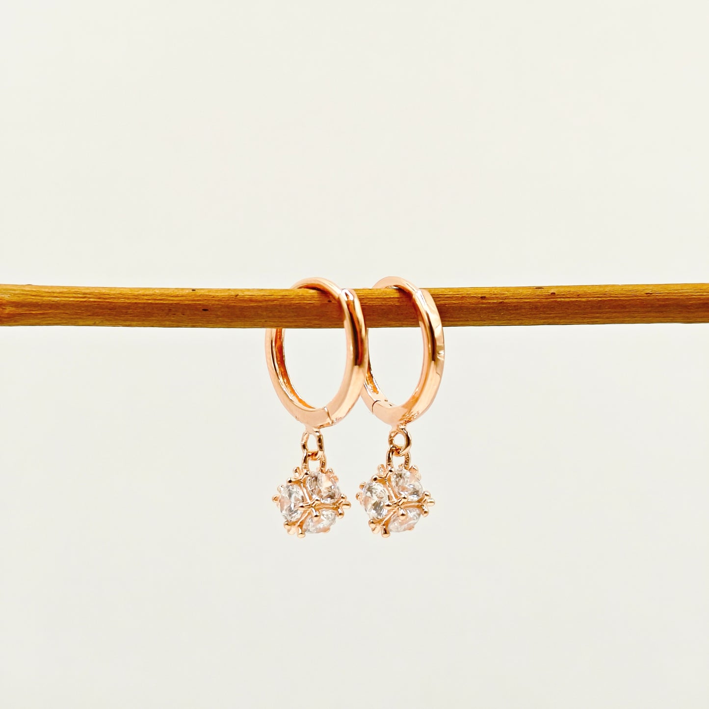 Crysta Charm Rosegold Plated Hoop Earrings 925 Silver
