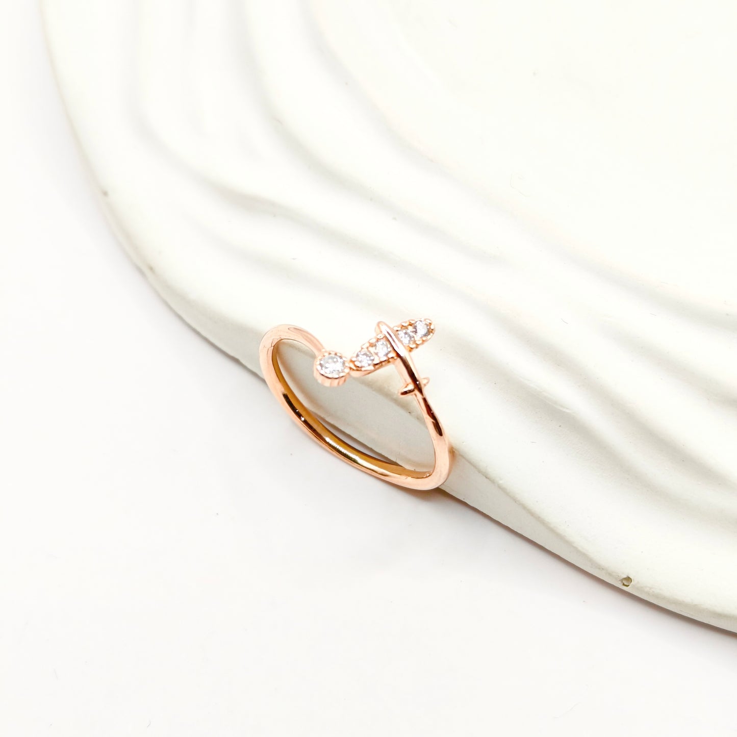 Aeroplane Rosegold Plated Ring 925 Silver