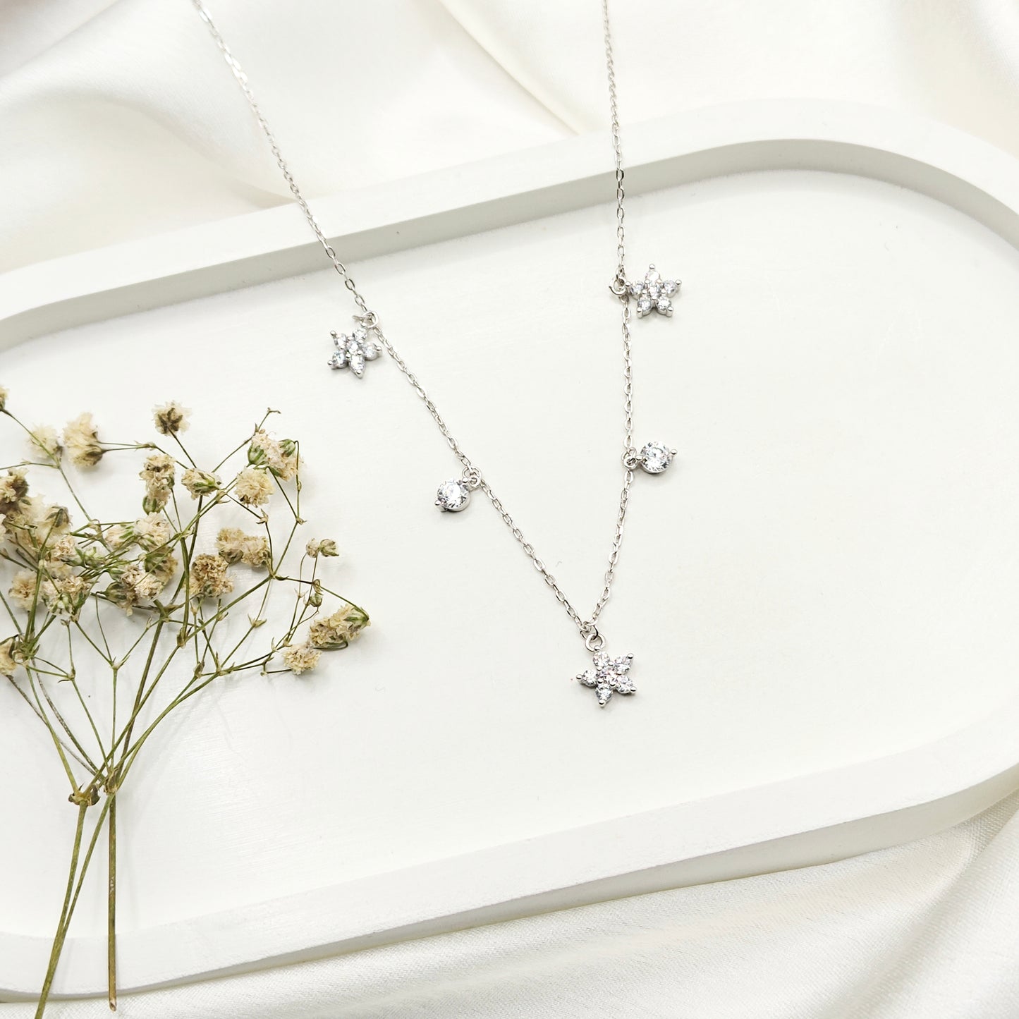 Flower Charm Necklace 925 Silver