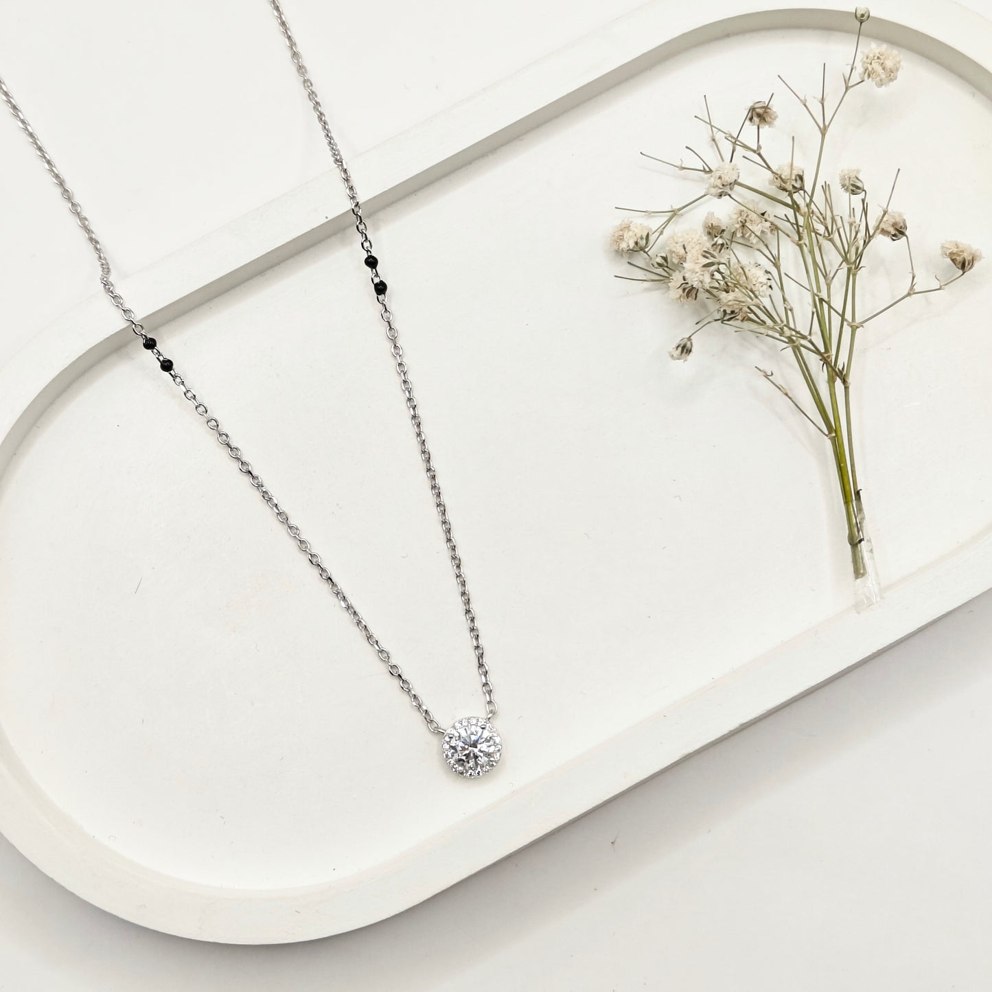 Solitaire Diamond Mangalsutra Necklace 925 Silver