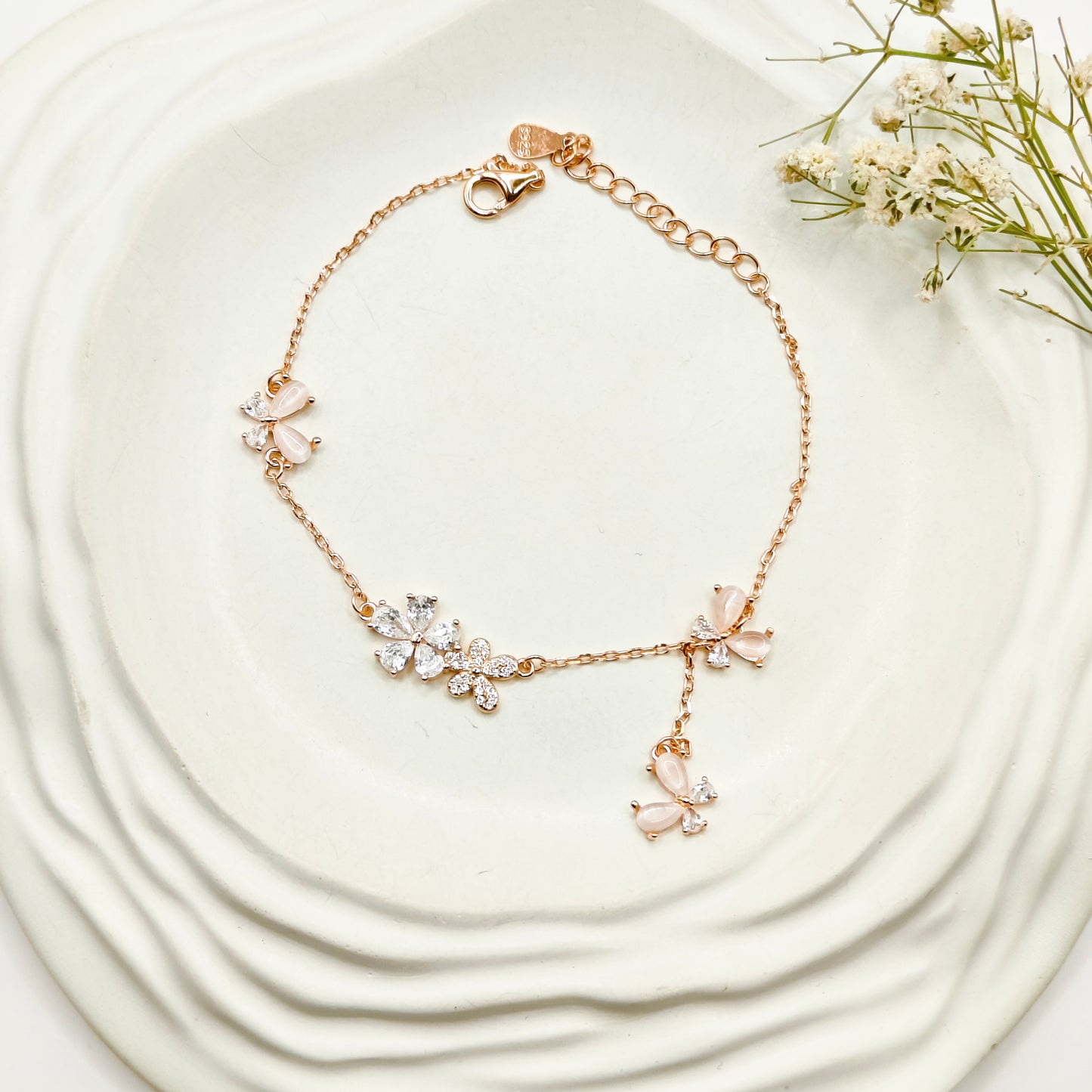 MOP Butterfly Charm Rosegold Plated Bracelet 925 Silver