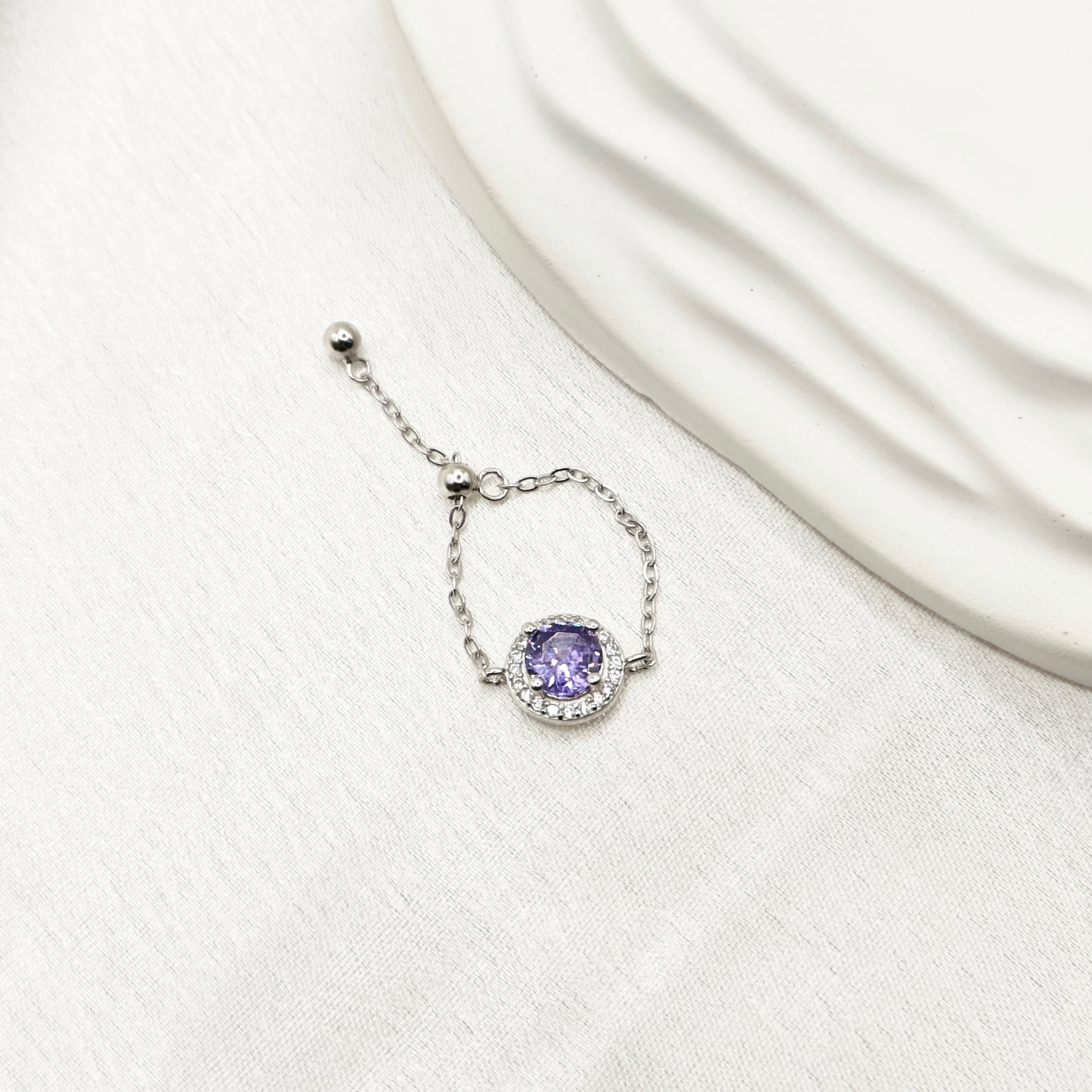 Purple Halo Chain Ring 925 Silver