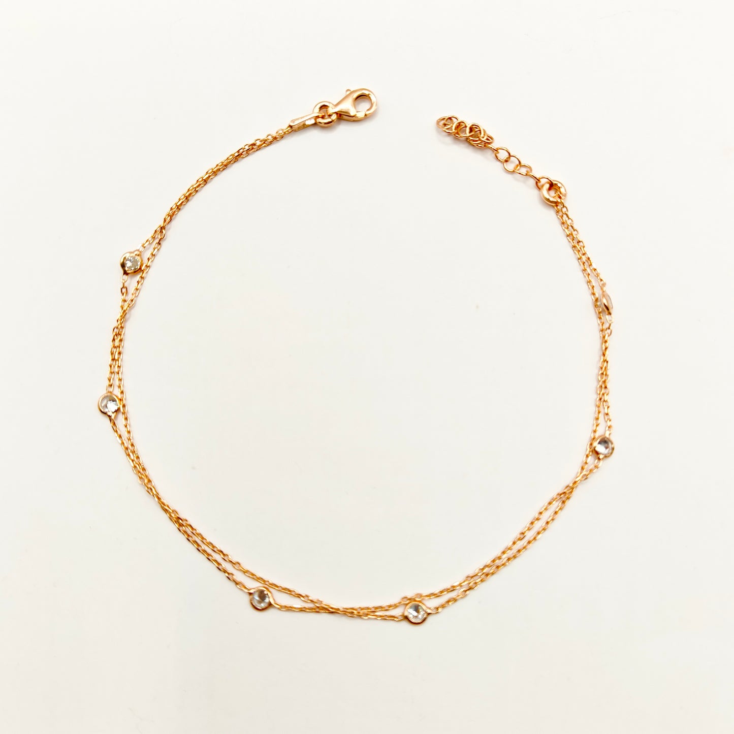 Drop Layered Anklet Rosegold Plated 925 Silver (small size)