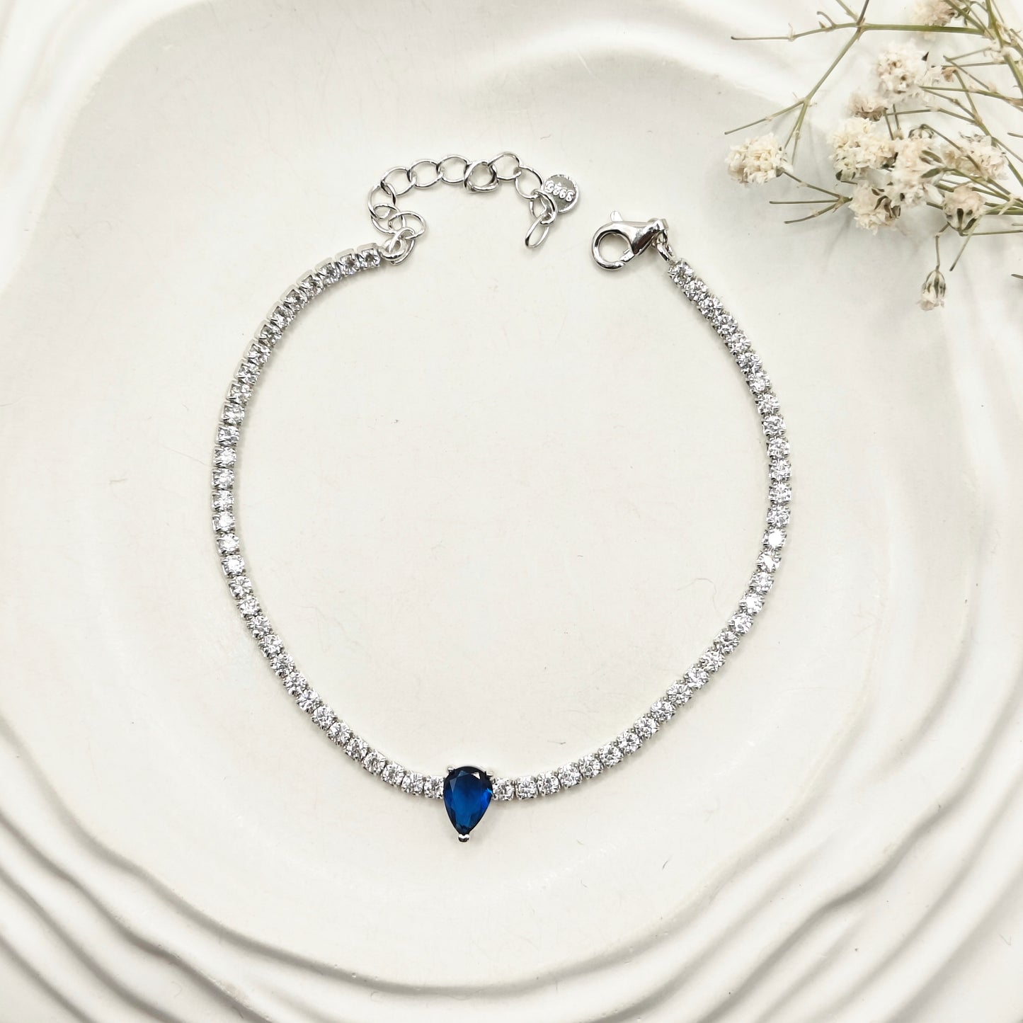 Blue Drop Tennis Bracelet 925 Silver