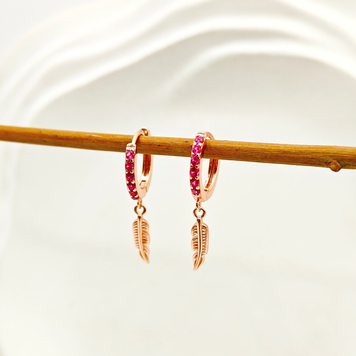 Leaf Hoop Earrings Rosegold Plated 925 Silver
