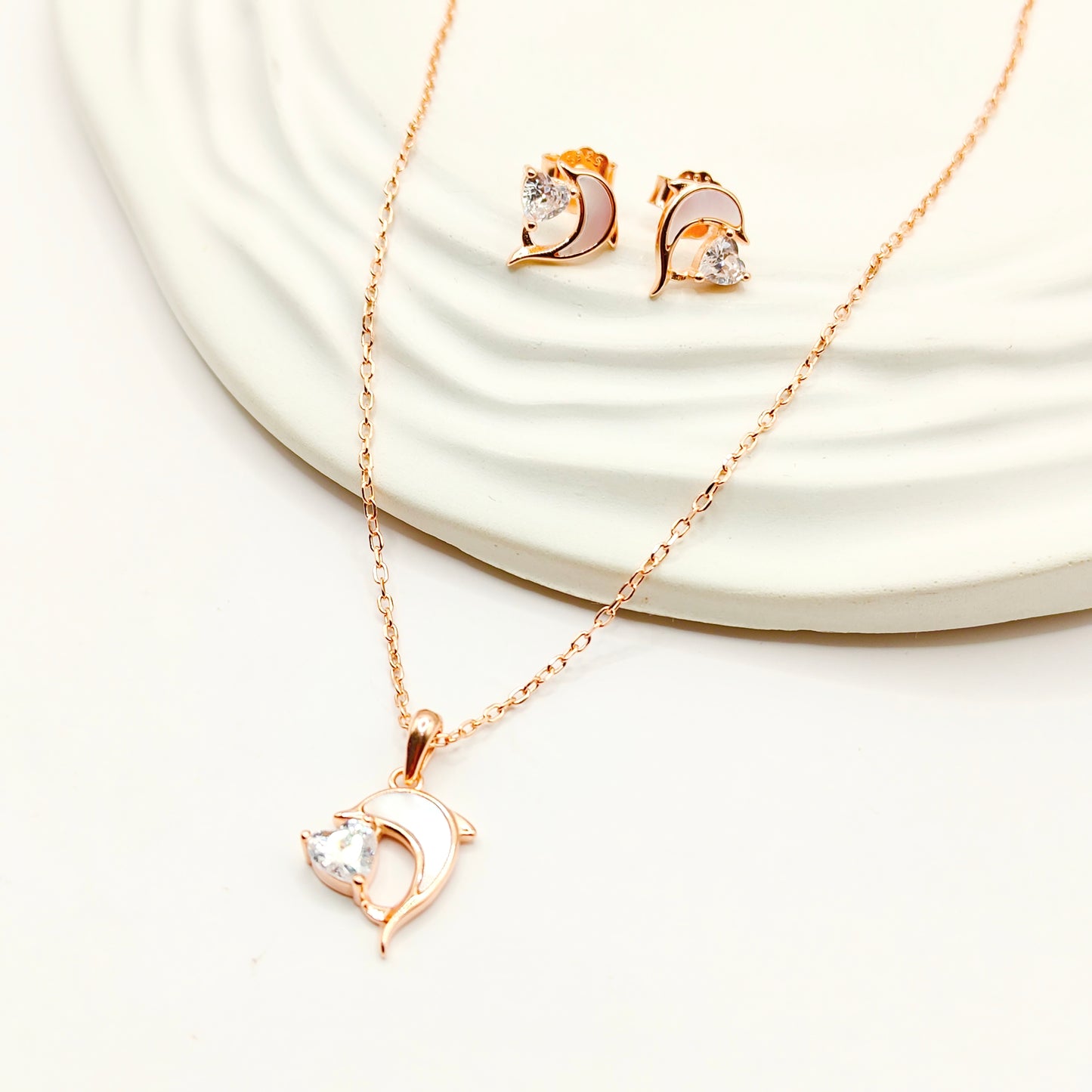 Dolphin Rosegold Plated Jewellery Set 925 silver