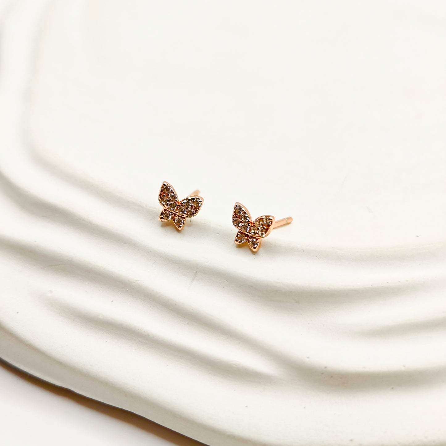 Mini Butterfly Rosegold Plated Earrings 925 Silver