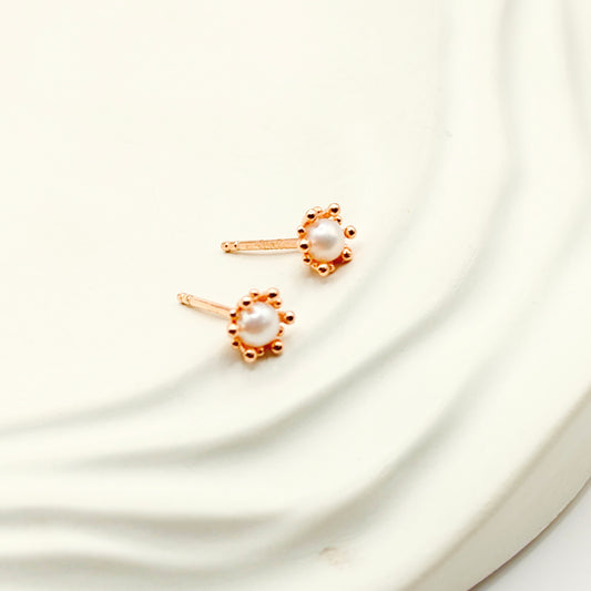 Mini Pearl Earrings Rosegold Plated 925 Silver