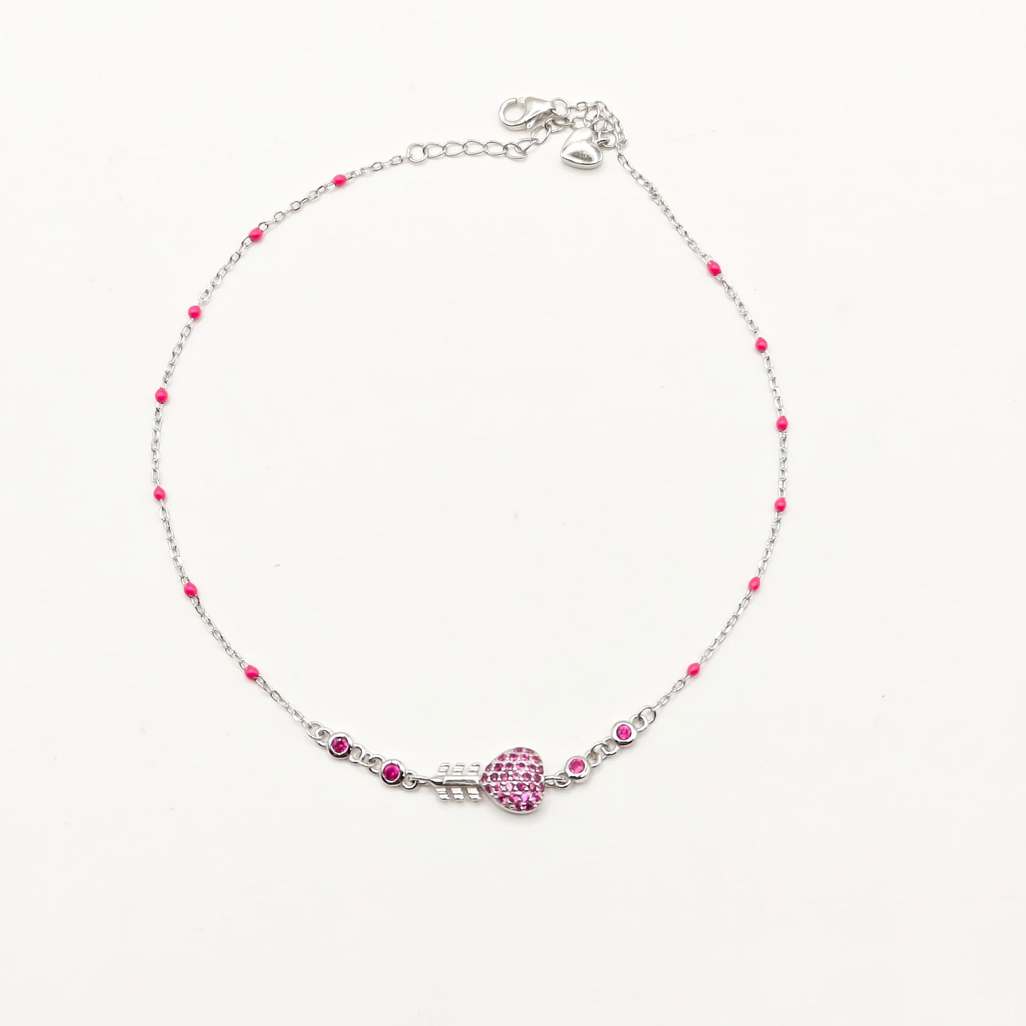 Pink Heart Anklet 925 Silver