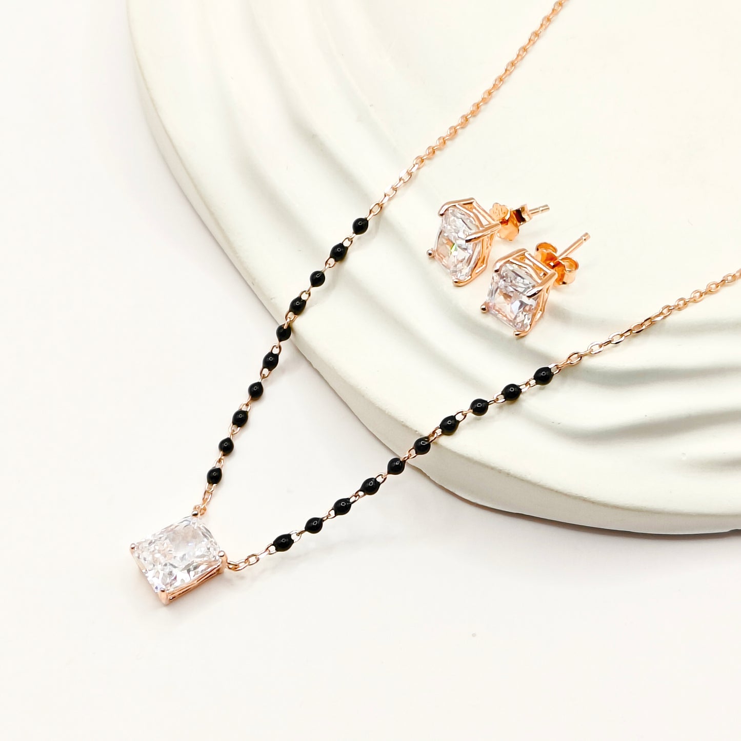 Solitaire Mangalsutra Set Rosegold Plated 925 Silver