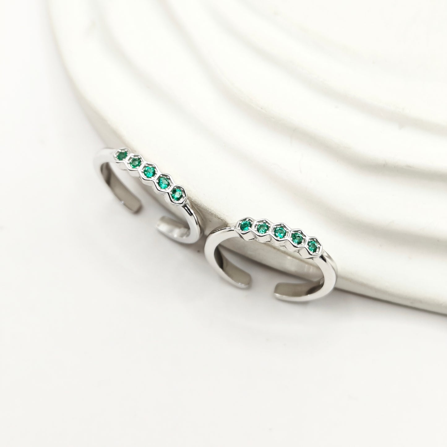 Green Hexa Toering 925 Silver