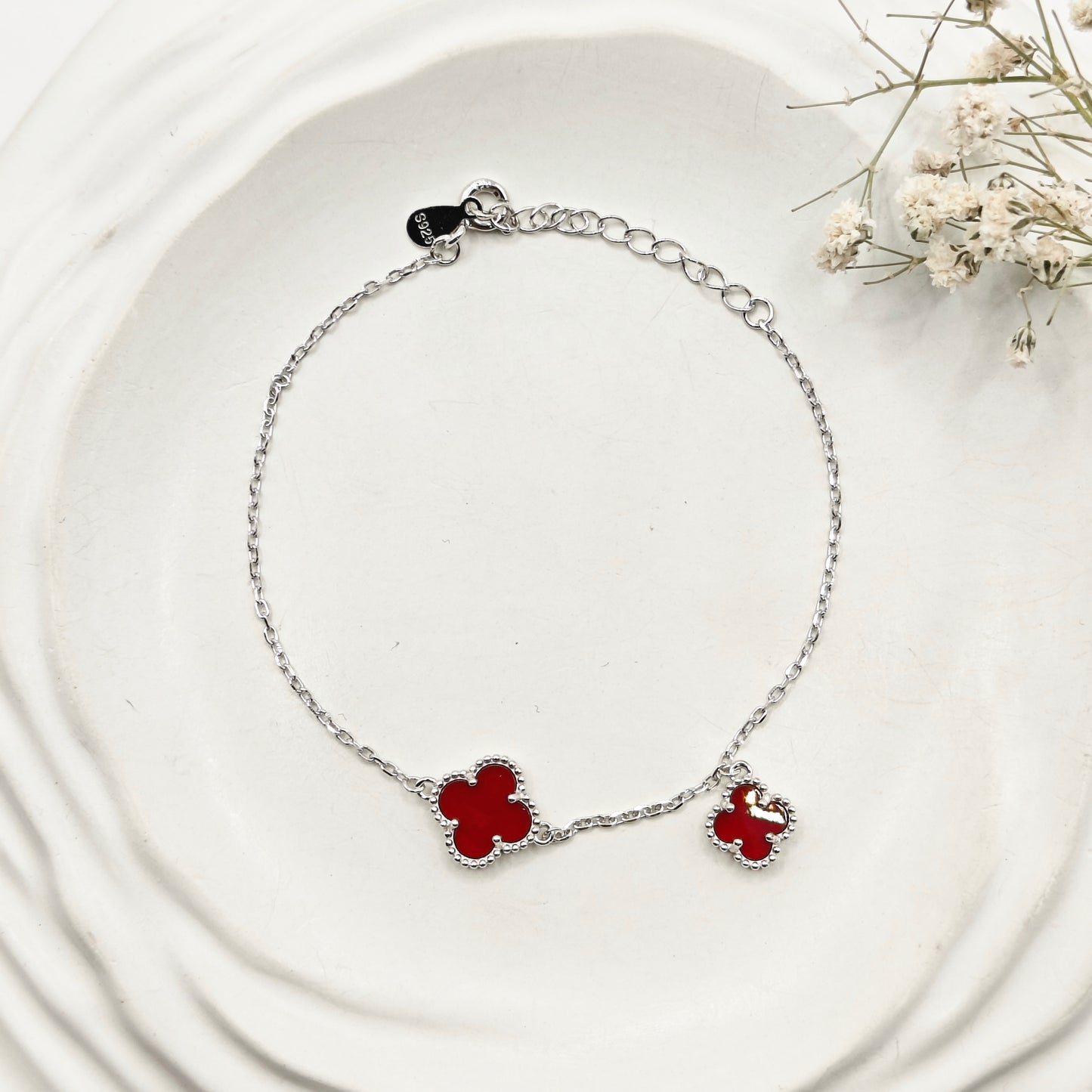 Red Clover Bracelet 925 Silver
