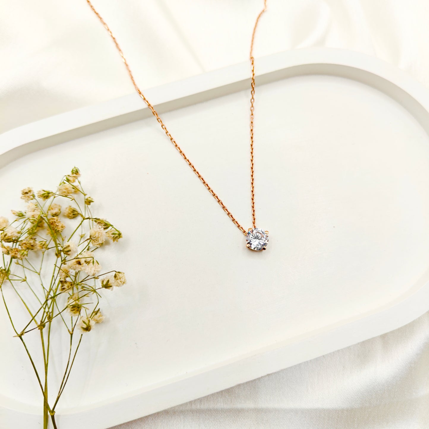 Solitaire Diamond Necklace Rosegold Plated 925 Silver