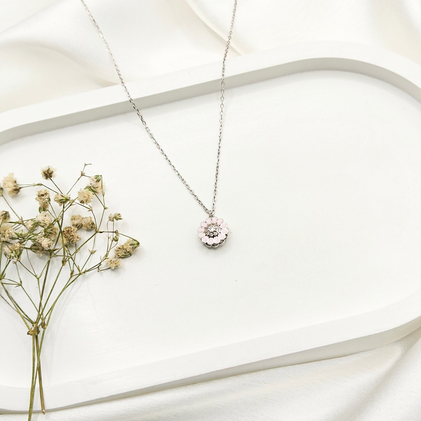 Pink Spinner Flower Necklace 925 Silver
