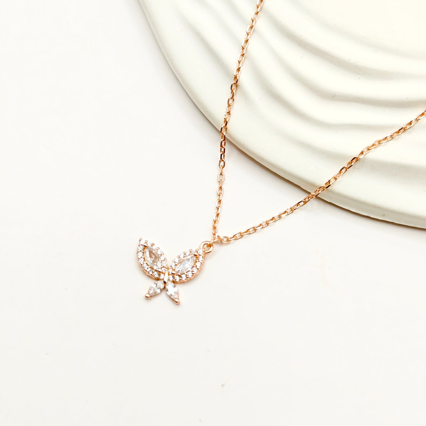 Butterfly Rosegold Plated Jewellery Set 925 Silver