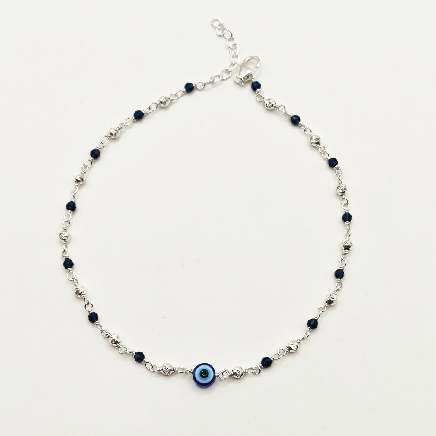 Blue Bead Evil Eye Anklet 925 Silver