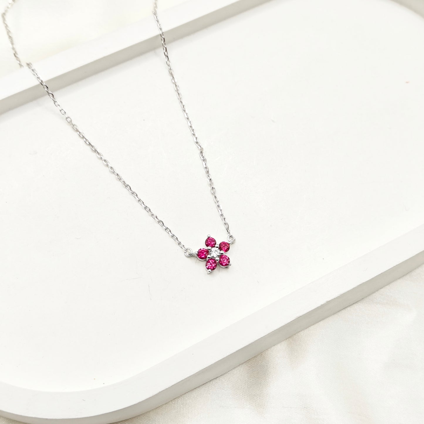 Pink Flower Necklace 925 Silver