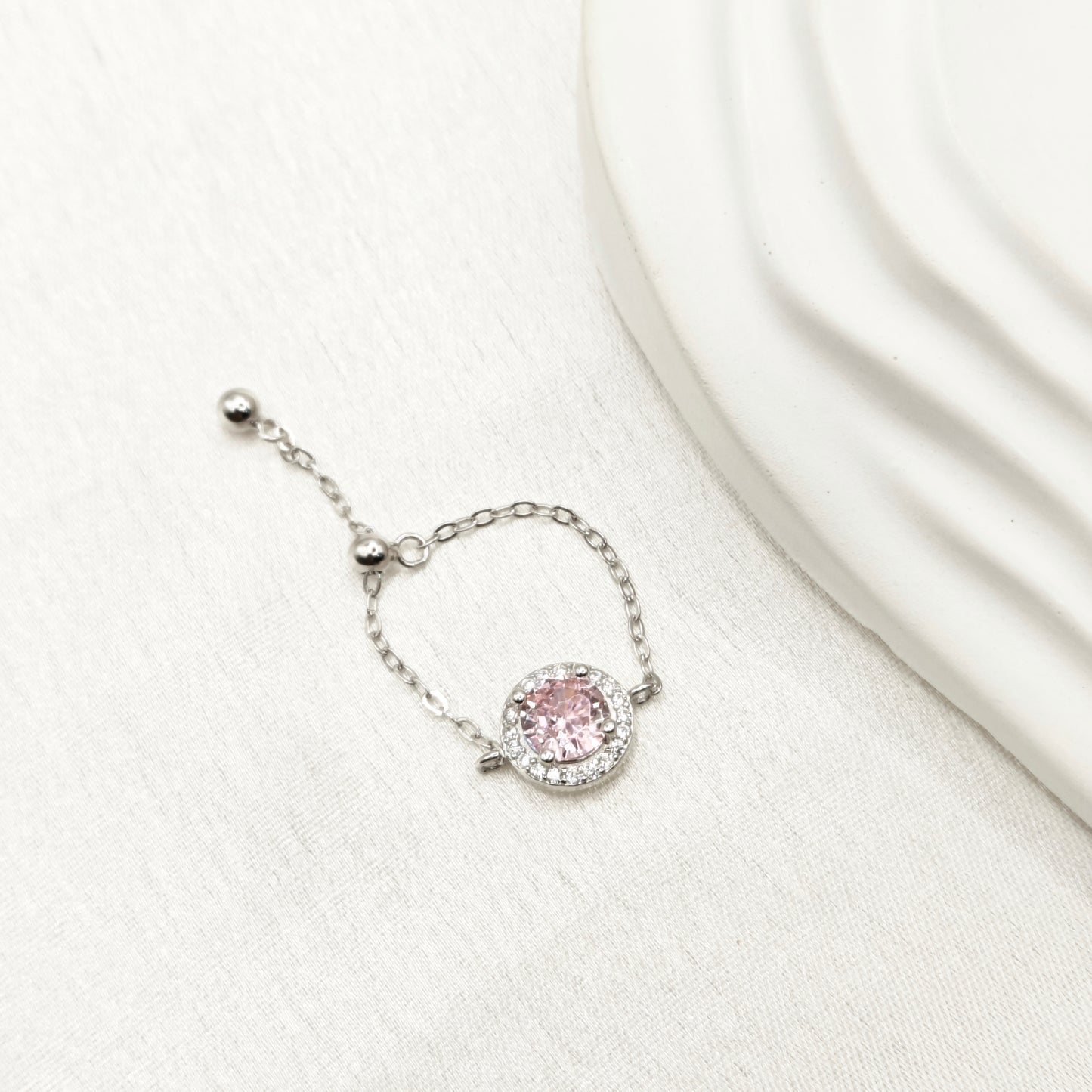 Pink Halo Chain Ring 925 Silver