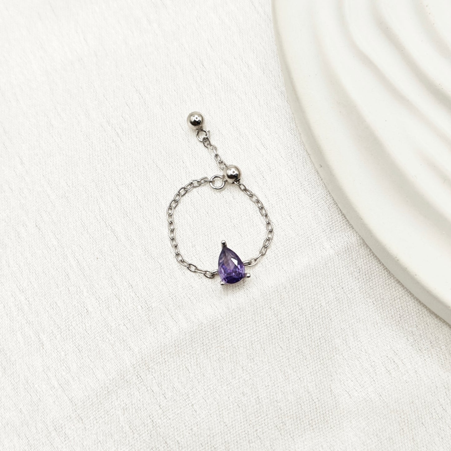 Purple Droplet Chain Ring 925 Silver